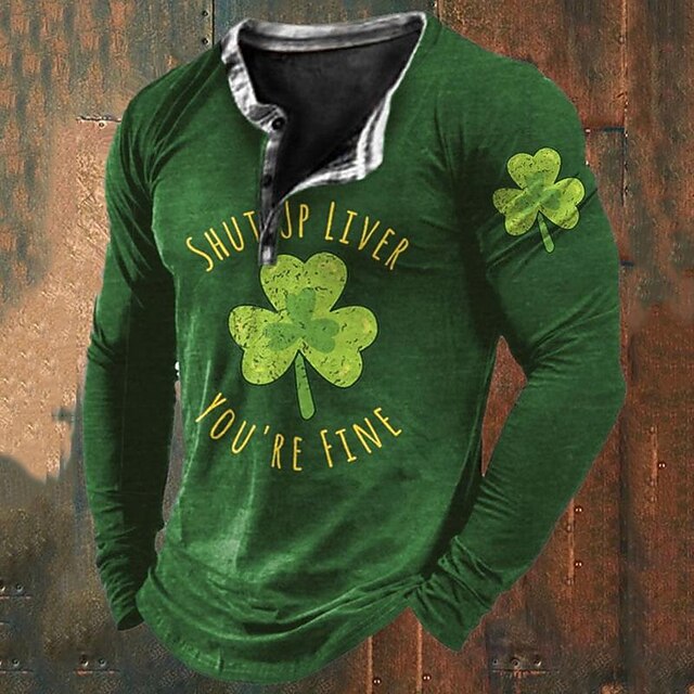 Men's St. Patrick Shamrock Henley Shirt T shirt Tee Tee Top Long Sleeve 3D Print Fashion Designer Basic Vacation St.Patrick's Day Street Spring &  Fall Black Green Army Green Henley Henley T-Shirt4
