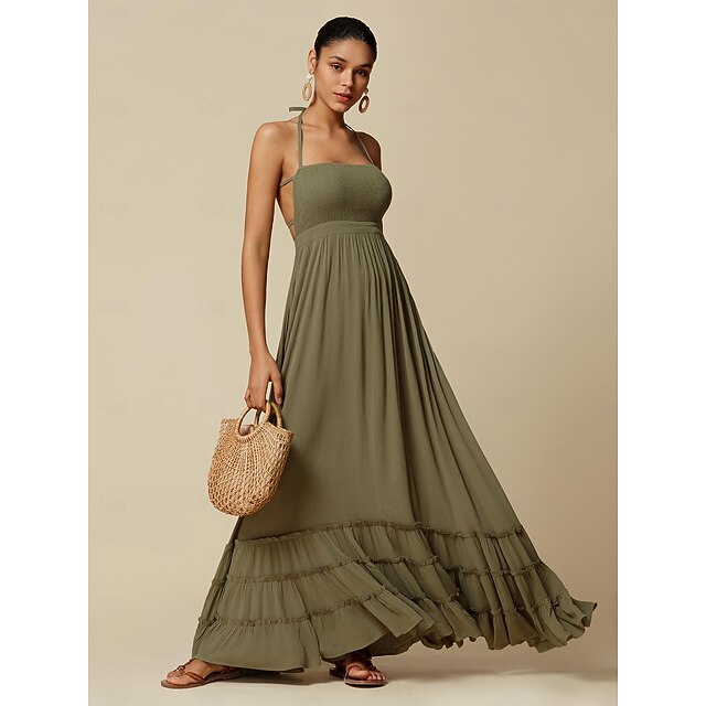 One Shoulder Maxi Dress with Wavy Trim - Effortless Resort Style main image 1