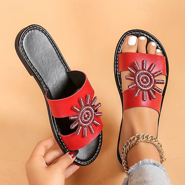  Per donna Pantofole Pantofole da spiaggia Giornaliero Piatto Occhio di pernice Informale Similpelle Mocassino Rosso