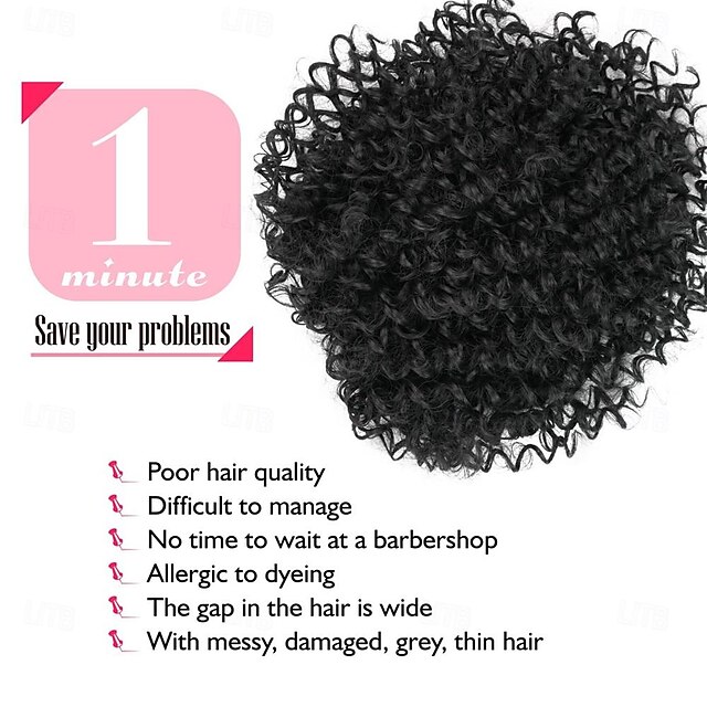 Afro Kinky Curly Short Hair Toppers with Bangs Black Clip in Synthetic