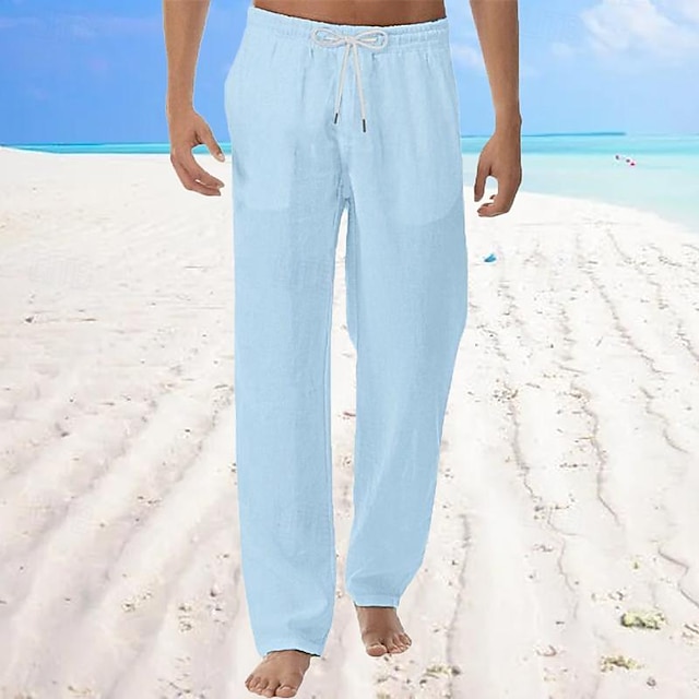  Bărbați Pantaloni de in Pantaloni Pantaloni de vară Pantaloni de plajă Cordon Talie elastică Picior drept Simplu Respirabil Απαλό Casual Zilnic Concediu Vacanță Hawaiană Negru Alb Micro-elastic