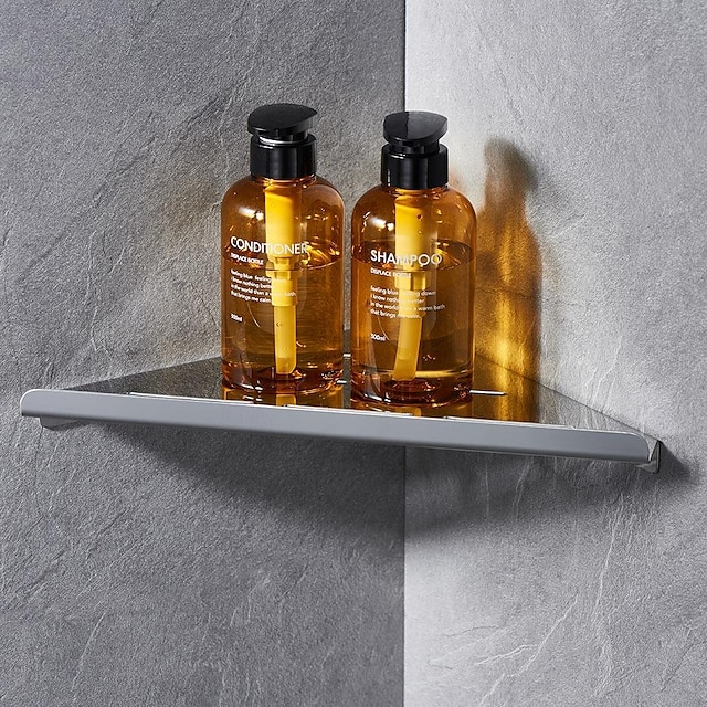  support de douche étagère d'angle épaissie en acier inoxydable 304, support de rangement triangulaire, étagère de salle de bain avec finition brossée ou polie, fixation murale, disponible en or