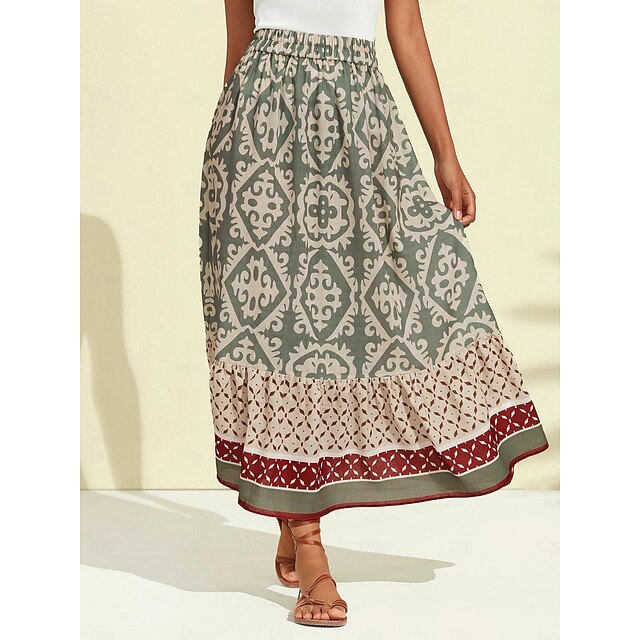 burgundy linen fall new skirts loose elastic waist maxi skirts main image 0
