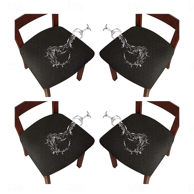 4 Pcs Stretch Jacquard Chair Seat Covers Water Repellent Chair Cushion Cover, Removable Washable Dining Chair Covers Anti-Dust Dining Room Chair Covers Seat Cushion Slipcovers 9