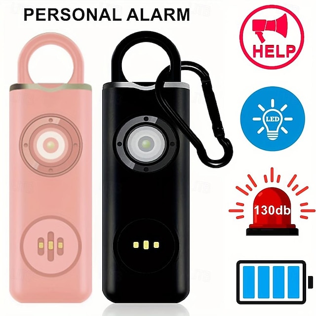  Persönlicher Sicherheitsalarm, 130 dB, Selbstverteidigungssirene, Sicherheitsalarm für Frauen und Mädchen, mit SOS-LED-Licht, persönlicher Alarm, Schlüsselanhänger-Alarm, wiederaufladbarer Akku