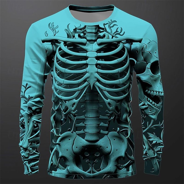  Bărbați Grafic Schelet Tricou Manșon Lung Tricou Tipărire 3D Stil Nautic Cămașă Modă Casual Subcultura Sport exterior Concediu Ieșire Negru Alb Albastru piscină Primăvara & toamnă Îmbrăcăminte S M L