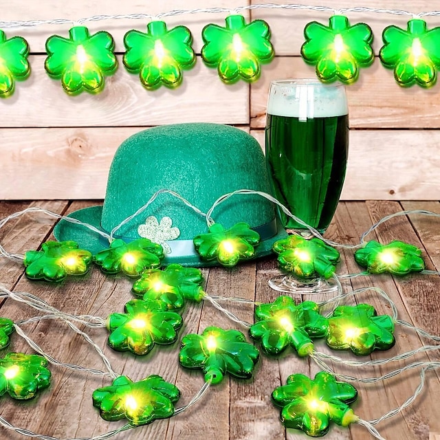  1 Stück Kleeblatt-Dekorationsleuchte, 10 LED-Leuchten, 1,5 m Länge, batteriebetrieben, geeignet für St. Patrick's Day Dekorationen