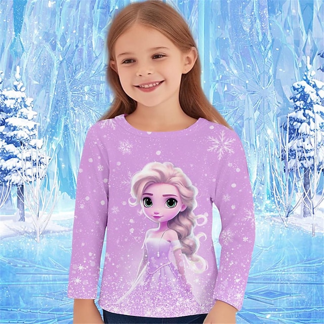  Girls' 3D Princess Tee Shirts Pink Long Sleeve 3D Print Spring Fall Active Fashion Cute Polyester Kids 3-12 Years Crew Neck Outdoor Casual Daily Regular Fit