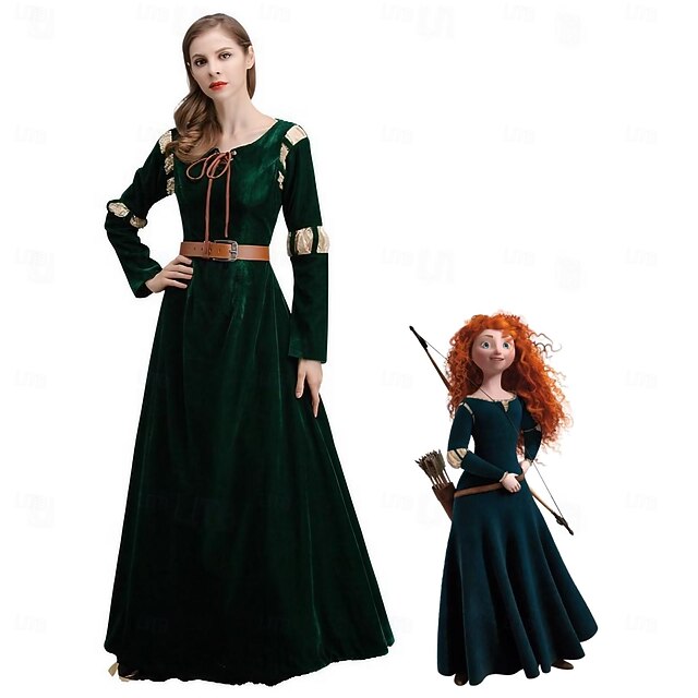 2025 Merida Cosplay Kostuum Lange Jurk Met Pruik - Vrouwen Halloween Outfit