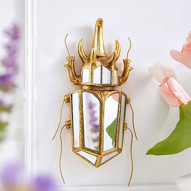  Unicorn Beetle Mirror Design Wall Mounted Decoration Gold Wall Decoration Beetle Glass Mirrored Handmade 3