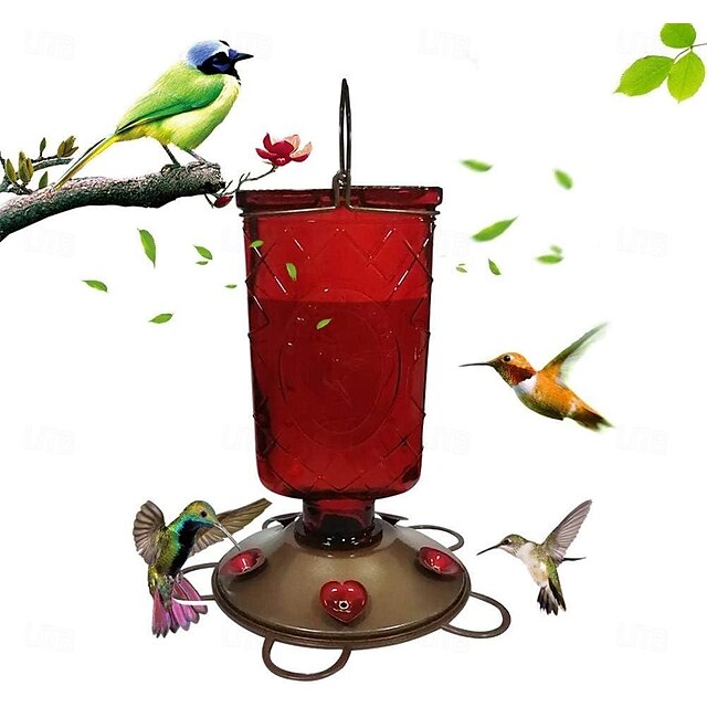  ハチドリフィーダー - 屋外吊り下げ用の鳥のフィーダー、5つの給餌ポート、大容量の庭の裏庭の装飾