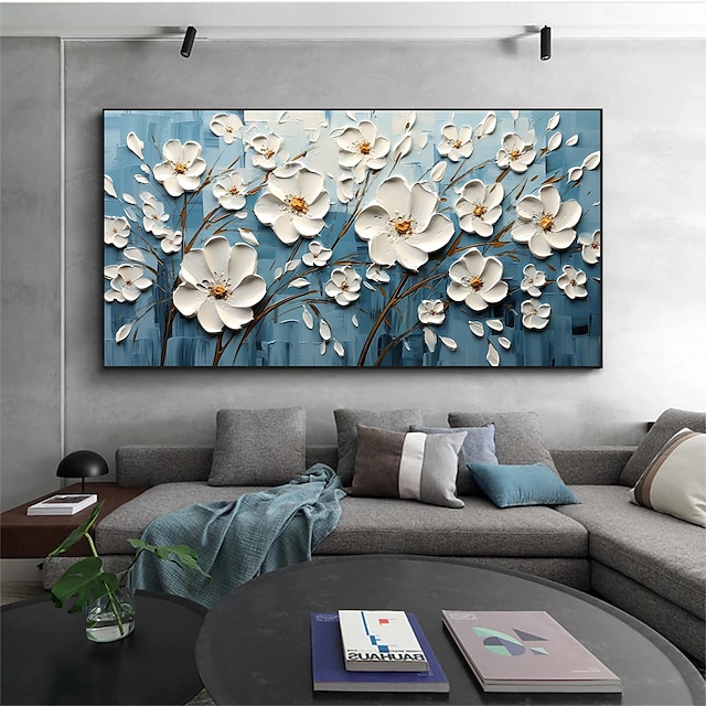  håndlavet originale hvide blomster oliemaleri på lærred væg minimalistisk kunst kunst maleri til boligindretning med strakt ramme/uden indvendig ramme maleri