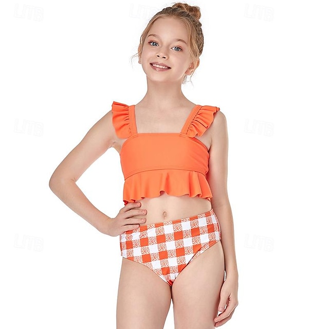  børns split flæse badetøj trykt højtaljet bikini til piger ferie