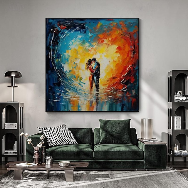  pânză romantică pictată manual cuplu artă de perete artă de perete colorată femeie bărbat iubitori de pânză pictură artă de perete pânză perete de acasă decor dormitor (fără cadru)