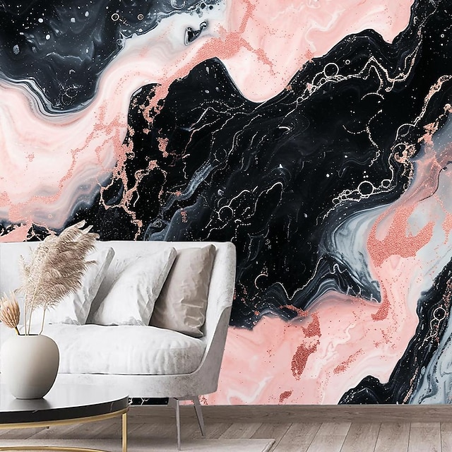  Cool Wallpapers Marble Abstract Pink Black 3D Wallpaper Wall Mural Roll Sticker Peel Stick Removable PVC/Vinyl Material Self Adhesive/Adhesive Required Wall Decor for Living Room Kitchen Bathroom