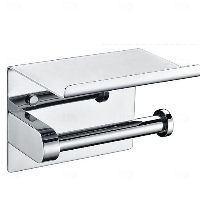  toalettpappershållare badrumshylla i rostfritt stål med mobilförvaring väggmonterad silverfärgad 1st