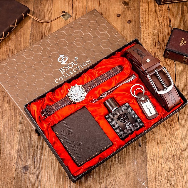  مجموعة هدايا ساعة للرجال، مجموعة هدايا محفظة بحزام ساعة من الجلد الاصطناعي للرجال، هدية عيد الحب