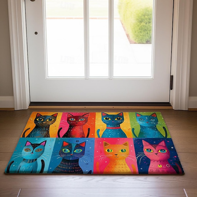  Gatos coloridos capacho tapetes laváveis tapete de cozinha antiderrapante à prova de óleo tapete interior ao ar livre decoração do quarto tapete de banheiro tapete de entrada