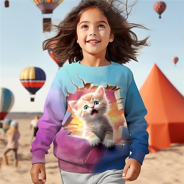  dívčí 3d kočičí mikina svetr s dlouhým rukávem 3D tisk jaro podzim móda streetwear rozkošný polyester děti 3-12 let posádka výstřih venkovní ležérní denní regular fit