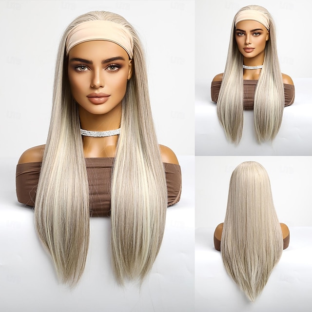  Synthetic Wig Uniforms Career Costumes Princess Straight kinky Straight Middle Part Layered Haircut Machine Made Wig 26 inch Light Blonde Synthetic Hair Women's Cosplay Party Fashion Blonde