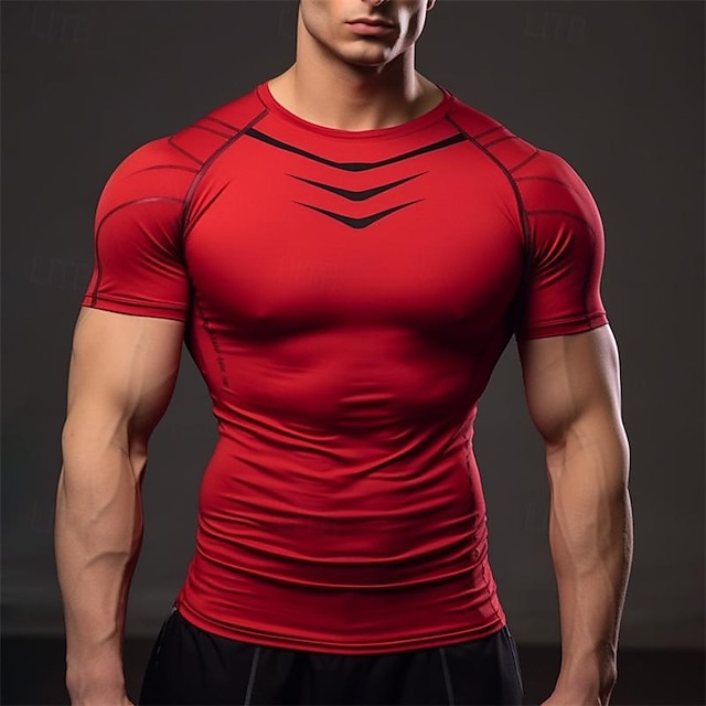  Voor heren T-shirt Gymshirt Sport-T-shirt Strakke ronde hals Korte mouw Sport & Outdoor Vakantie Casual / Dagelijks Sportschool Snel Drogend Ademend Effen Zwart Rood Sportkleding Modieus Basic