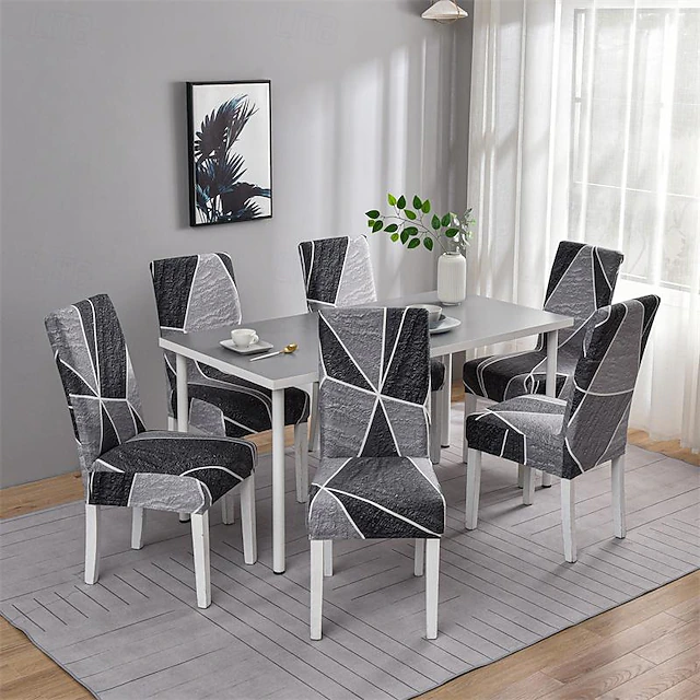 Stretch Spandex Dining Chair Cover 4/6 Pcs Set, Geometric Printed High Back Dining Chair Cover Seat Slipcover with Elastic Band for Dining Room,Wedding, Ceremony, Banquet,Home Decor 24