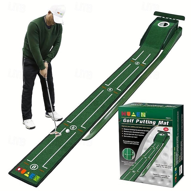 Tragbare Golf-Putting-Trainingsmatte für drinnen und draußen, 8-Fuß-Putting-Green mit Ausrichtungshilfen, kompakte Ausgabe, Golfzubehör