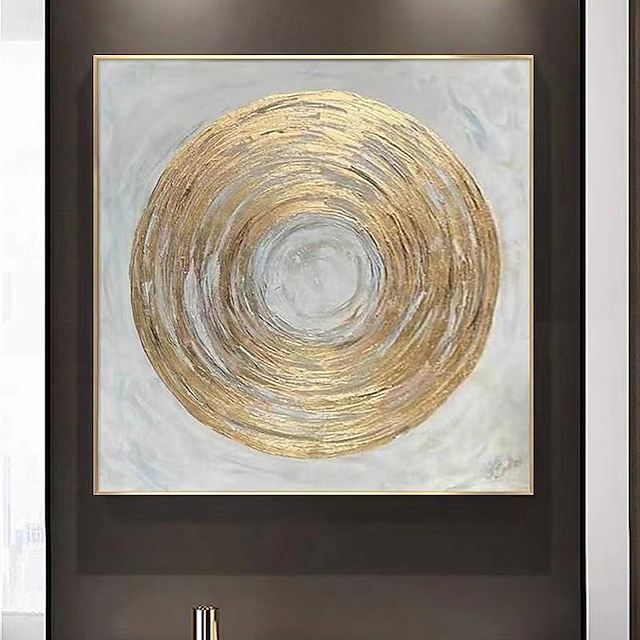  pintura a óleo abstrata de círculo de ouro sobre tela pintada à mão pintura de círculo de ouro pintura a óleo abstrata original com textura de folha de ouro para sala de estar moderna arte de parede