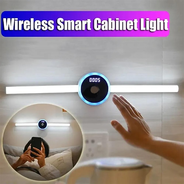  LED Motion/Hand Scan Sensor Night Light Stepless Dimming USB Charging Timing Clock Cabinet Kitchen Bathroom Mirror Lamp Lighting  1PC