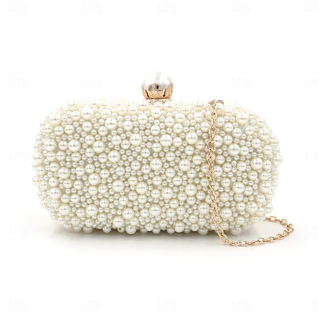  Women's Clutch Evening Bag Polyester Alloy Party Beading Solid Color Beige