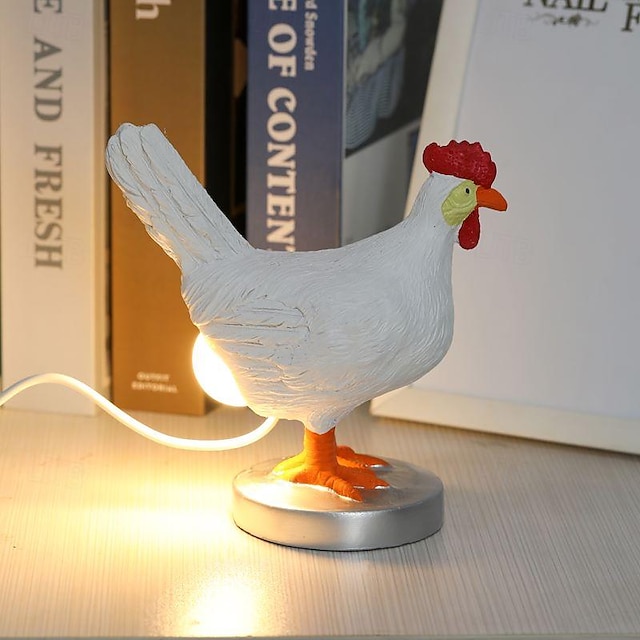  1 Uds. Adornos de pollo de imitación de gallina blanca de Pascua, luz de noche de mesa artesanal de resina