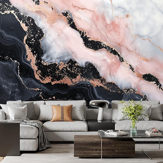  Cool Wallpapers Abstract Pink Black 3D Wallpaper Wall Mural Marble Roll Sticker Peel and Stick Removable PVC/Vinyl Material Self Adhesive/Adhesive Required Wall Decor for Living Room Kitchen Bathroom