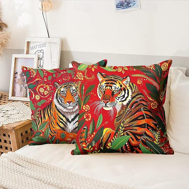  Model de tigru de epocă 1 bucată huse de pernă cu dimensiuni multiple perne decorative de coastă în aer liber huse de perne din catifea moale pentru canapea canapea pat decor acasă