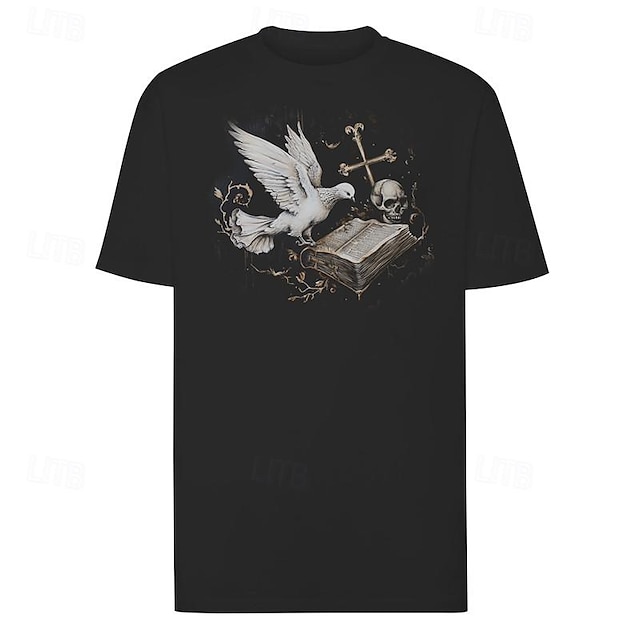  oldvanguard x sui | Gołębi szkielet punkowy, gotycki t-shirt ze 100% bawełny
