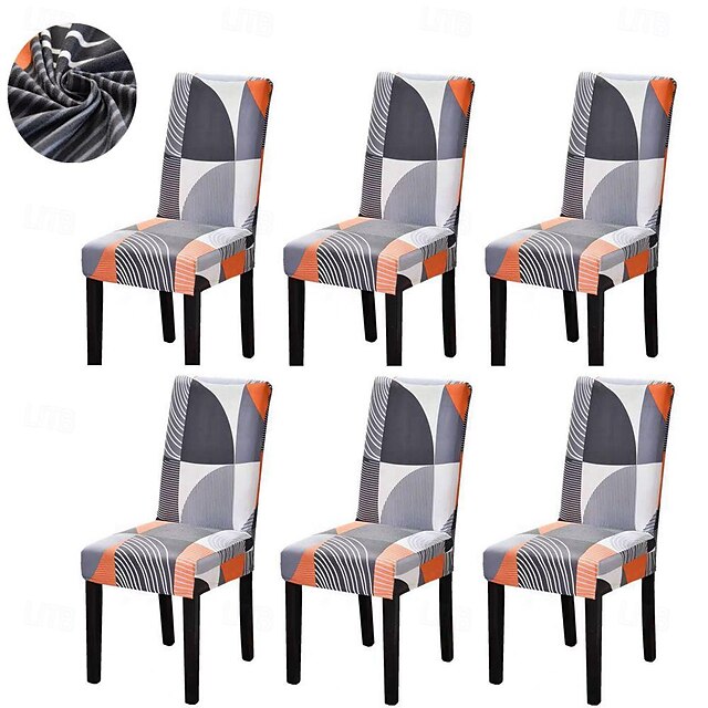  stretch spandex eetkamerstoelhoes 4/6 stuks set, geometrisch patroon stretch stoelbeschermer hoes stoelhoes met elastische band voor eetkamer, bruiloft, ceremonie, banket, woondecoratie