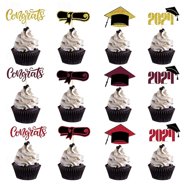  16db ballagási party tortalapok papír cupcake zászlók habarcs mintával - dekoratív díszítőelemek ünnepi desszertekhez