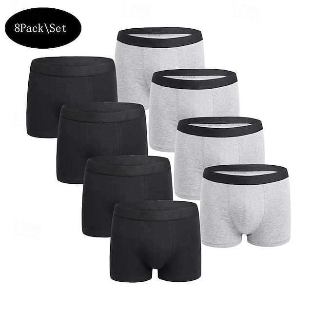  Paquets multiples 8 pièces Homme Noir Sous-vêtements Shorts Shorts de motard Taille elastique Plein Extérieur du quotidien 95% coton Toutes les Saisons