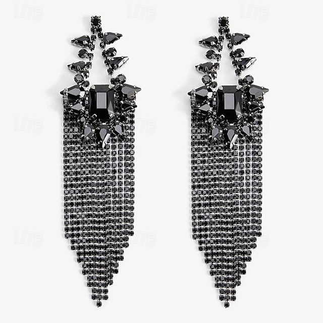  Damskie Kolczyki w kształcie obręczy Frędzel Cenny Duże Imitacja diamentu Kolczyki Biżuteria Czarny Na Impreza Kij 1 para
