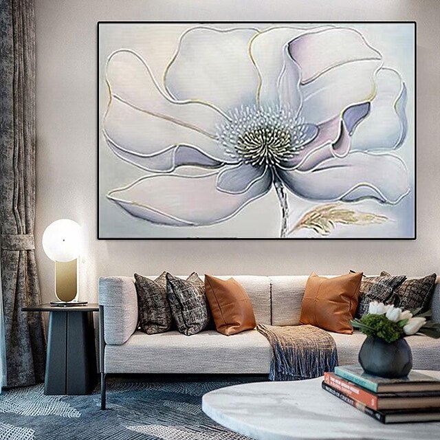  Hand Painted White Flower Large Wall Art Oil Paintings on Canvas Artwork Modern Gallery Plant Handmade Painting Home Decor