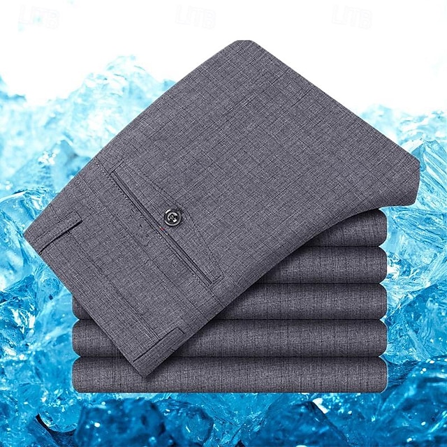 Men's Dress Pants Summer Pants Casual Pants Straight Leg High Rise Solid Color Breathable Quick Dry Full Length Casual Casual Trousers White gray Black High Waist Inelastic 6