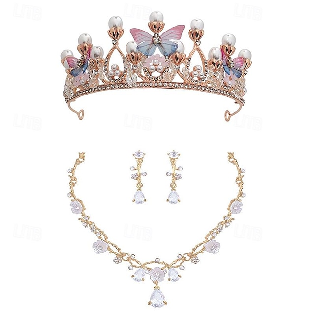  barns krona halsband öronklämma tre delar set för promenad show prestanda klänning tillbehör födelsedagspresent liten prinsessa huvudstycke