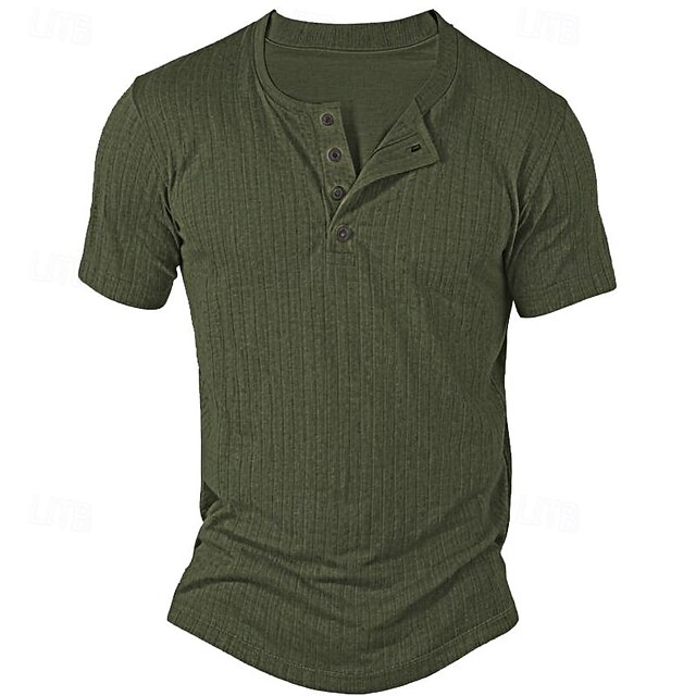  Férfi Henley ing Bordás kötött póló Tee Top Színes Pit Strip Henley Utca Vakáció Rövid ujjú Kollázs Zseb Ruházat Divat Dizájn Alap