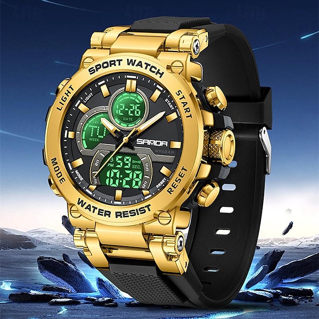  SANDA Men Digital Watch Large Dial Outdoor Sports Tactical Luminous Stopwatch Alarm Clock Countdown Silicone Watch