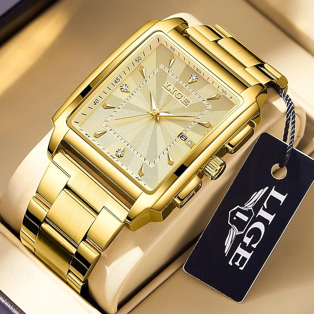  LIGE Men Quartz Watch Diamond Luxury Large Dial Business Calendar Date Zinc alloy Watch
