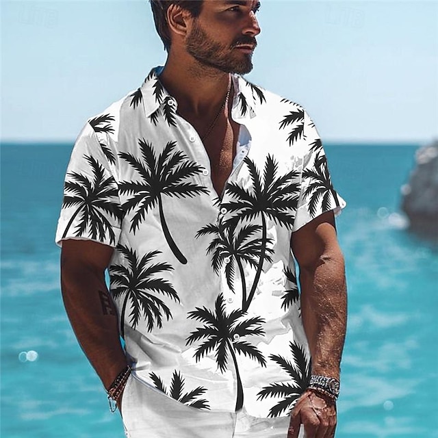 Palm Tree Men's Resort Hawaiian 3D Printed Shirt Outdoor Hawaiian ...