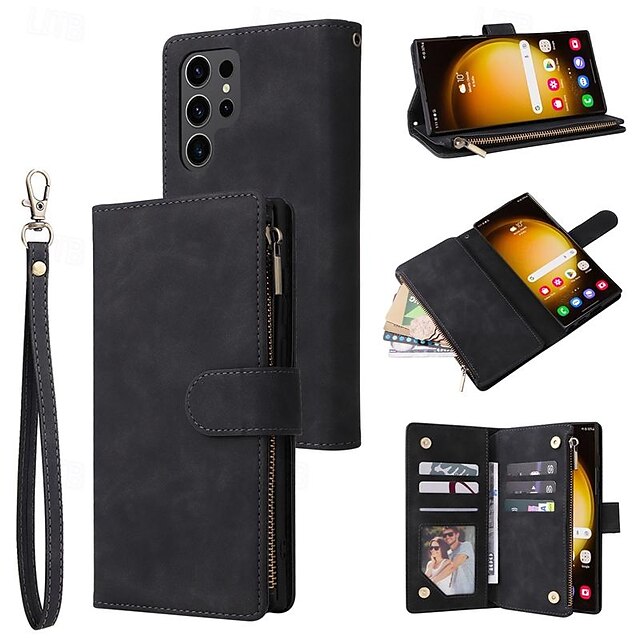  Phone Case For Samsung Galaxy S24 S23 S22 S21 Ultra Plus A54 A34 A14 Note 20 10 S25 Ultra Wallet Case Zipper with Wrist Strap Kickstand Retro TPU PU Leather