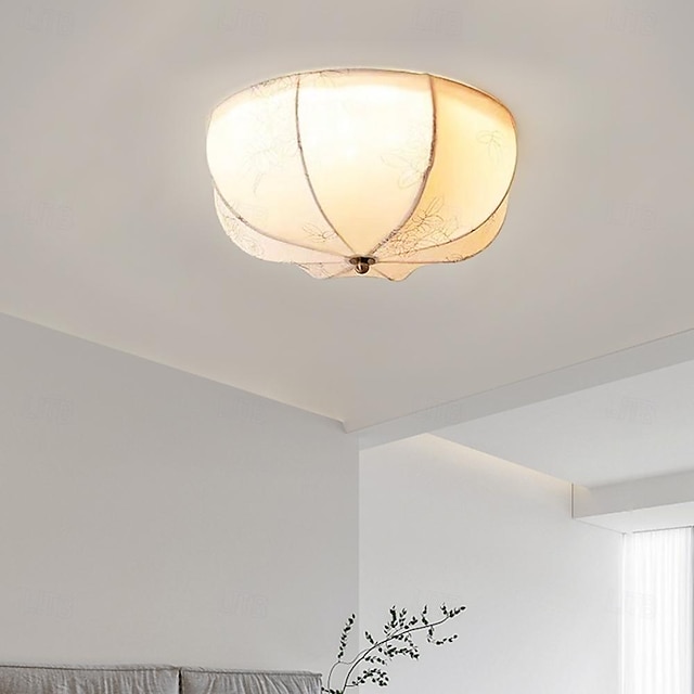  Ceiling Light Flush Mount Fixture 30/40/50cm Wide White Fabric Scalloped Bowl Shade for Bedroom Hallway Living Room Dining Room Bathroom Kitchen