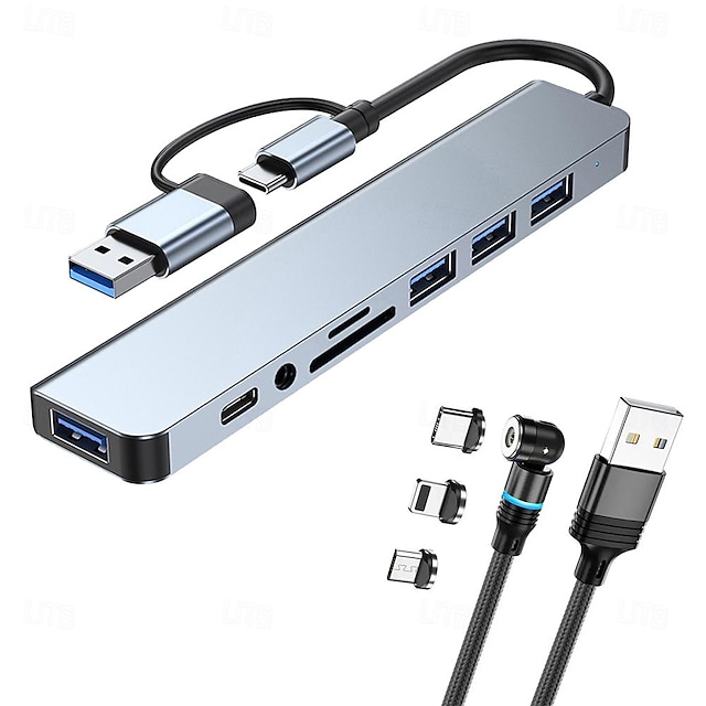  Cablu de încărcare rapidă multi 3 în 1 cu stație de andocare 8 în 2 hub-uri 3.0 set combinat de interfețe multiple pentru laptop