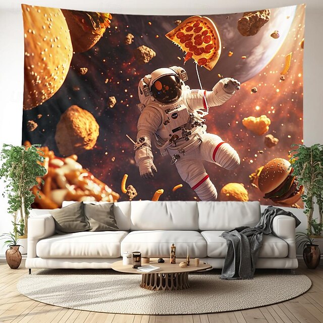 رائد الفضاء بيتزا معلقة نسيج جدار الفن نسيج كبير جدارية ديكور صورة خلفية بطانية الستار غرفة نوم المنزل غرفة المعيشة الديكور