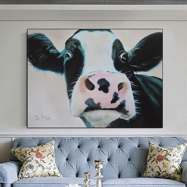  peinture à l'huile peinte à la main peinture de texture de vache colorée art mural peinture originale sur toile extra large art mural carré ferme bovins vache peinture mur art photo pour salon